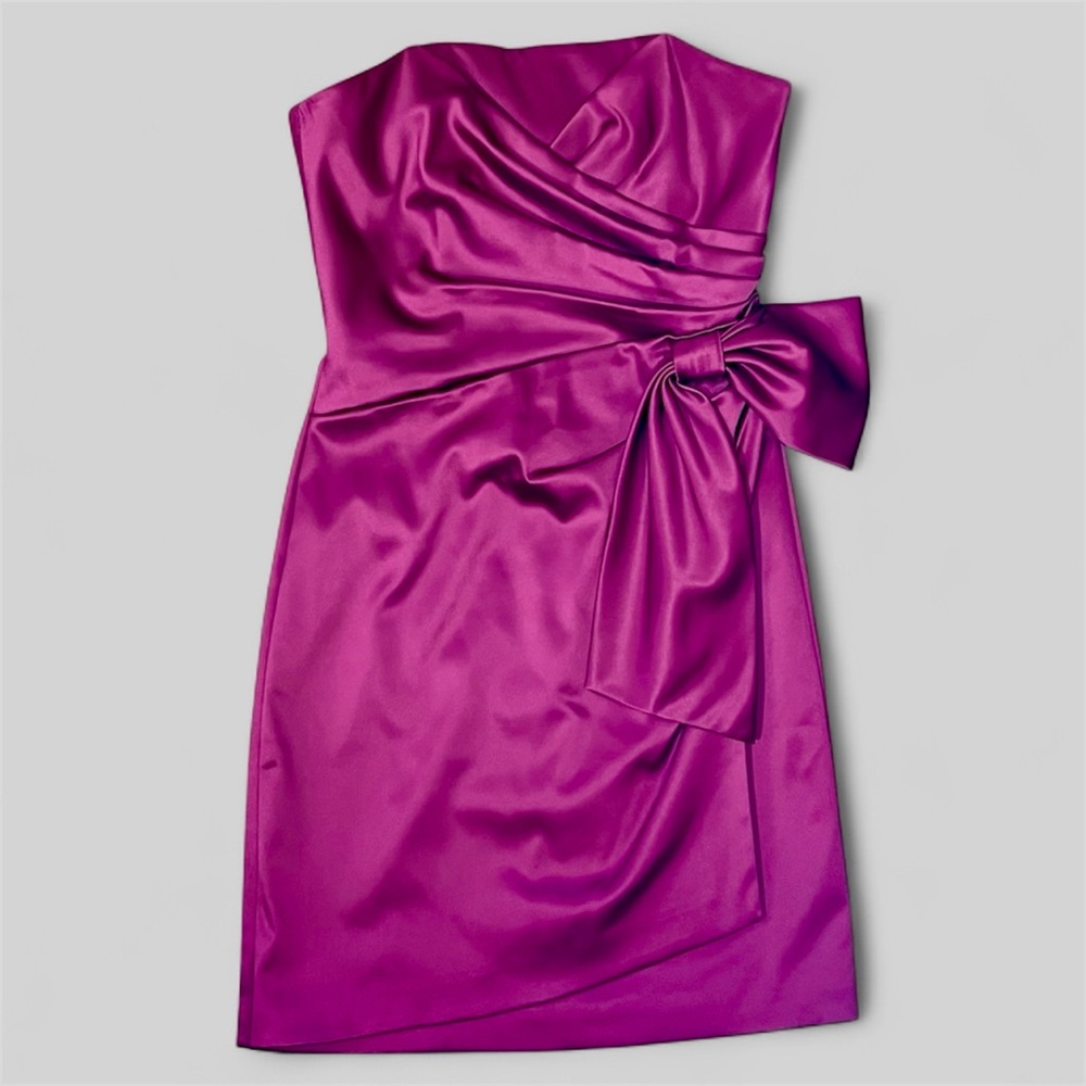 WHBM Berry Color Strapless Cocktail Dress With Side Bow
